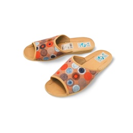 Kapcie Adanex Sara 29507 beżowe+kolorowe kółka,tekstylne