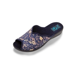 Kapcie Adanex Silvia 29159 granatowe+kwiatki,tekstylne