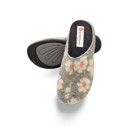 Kapcie BERKEMANN 01028-644 Donata szare kwiatki