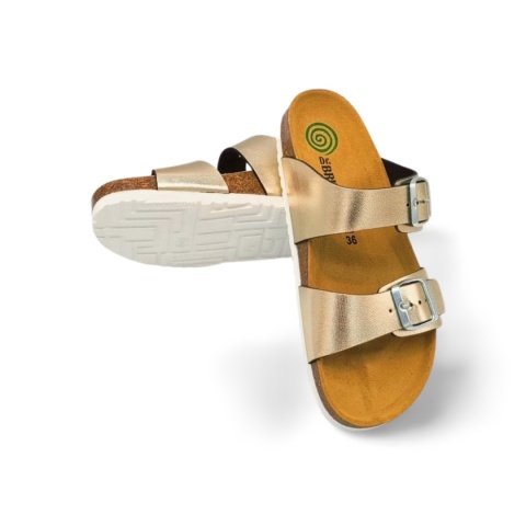 Klapki Dr. Brinkmann 701394 82 złote,skóra naturalna/ekologiczna